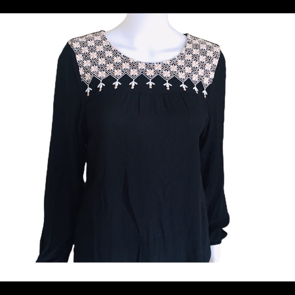 GAP Boho Embroidery Peasant Blouse With Long Sleeves Black/Ivory Size XS - Picture 6 of 15